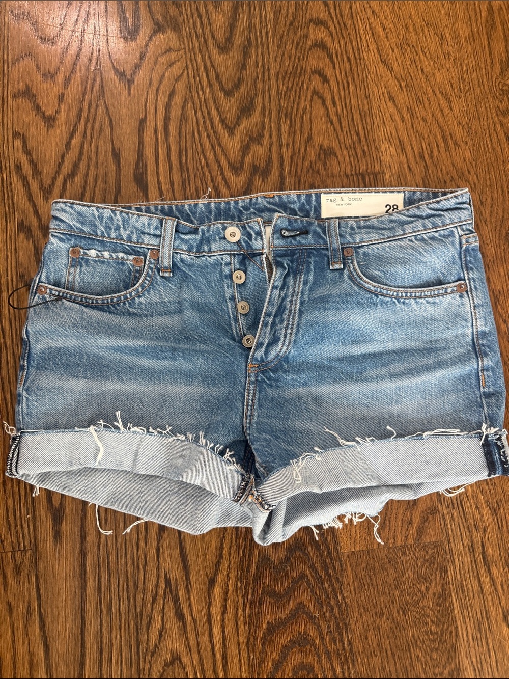 rag & bone Light Blue Rolled Hem Denim Shorts